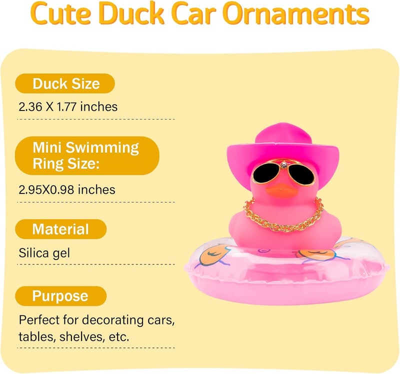 wonuu Car Dashboard Decorations Rubber Duck Accessories with Swim Ring, Sunglasses, Hat and Necklace, Pink Cowboy Duck - Image 4